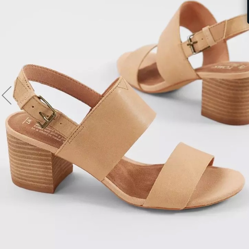 TOMS Poppy Leather Heeled Sandal - Size 8
